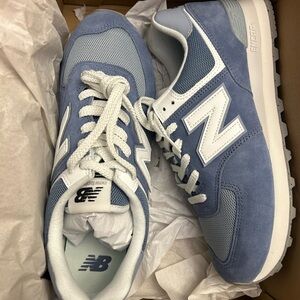 New Balance Light Blue and White Sneakers